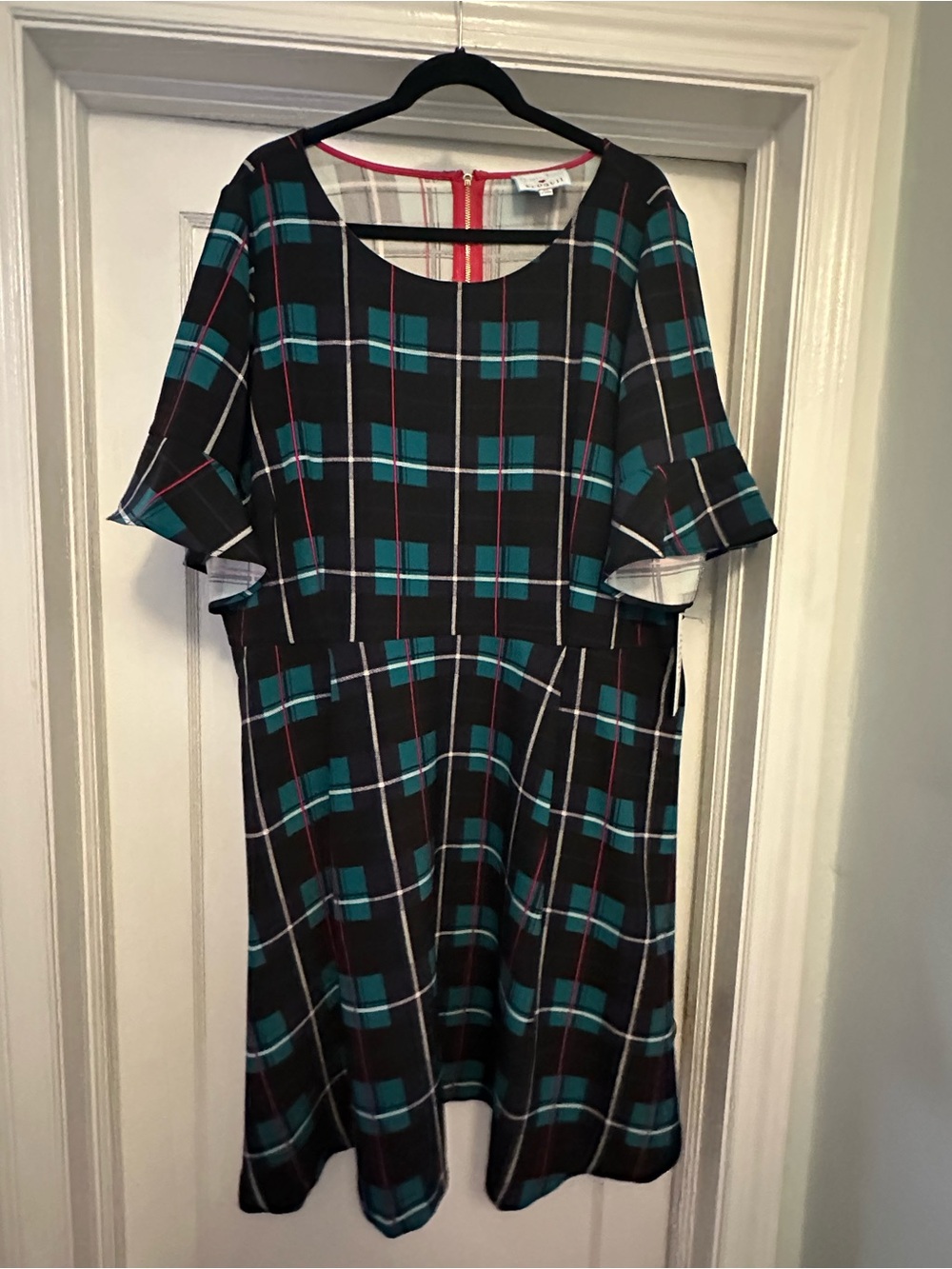 Eloquii Black Plaid Dress with Teal and White Accents - Picture 1 of 1